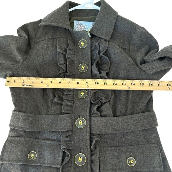 Anthropologie Tabitha Oxer Military Ruffle Green Wool Jacket Size 4 - Picture 11 of 12
